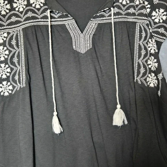 Lucky Brand Embroidered Boho Peasant Blouse Dark Gray XL Festival Summer NWT - Picture 7 of 11